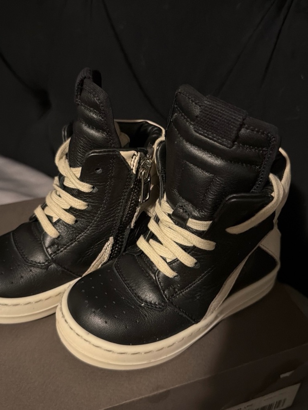 Rick Owens Kids High-Top Sneakers in Black and Cream